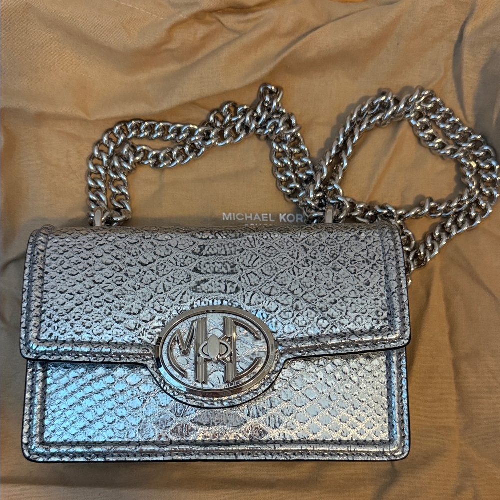 Michael Kors Collection Silver Textured Shoulder Bag